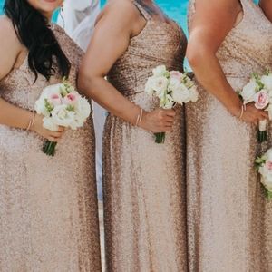 Amsale rose gold sequin dress prom bridesmaid sz14
